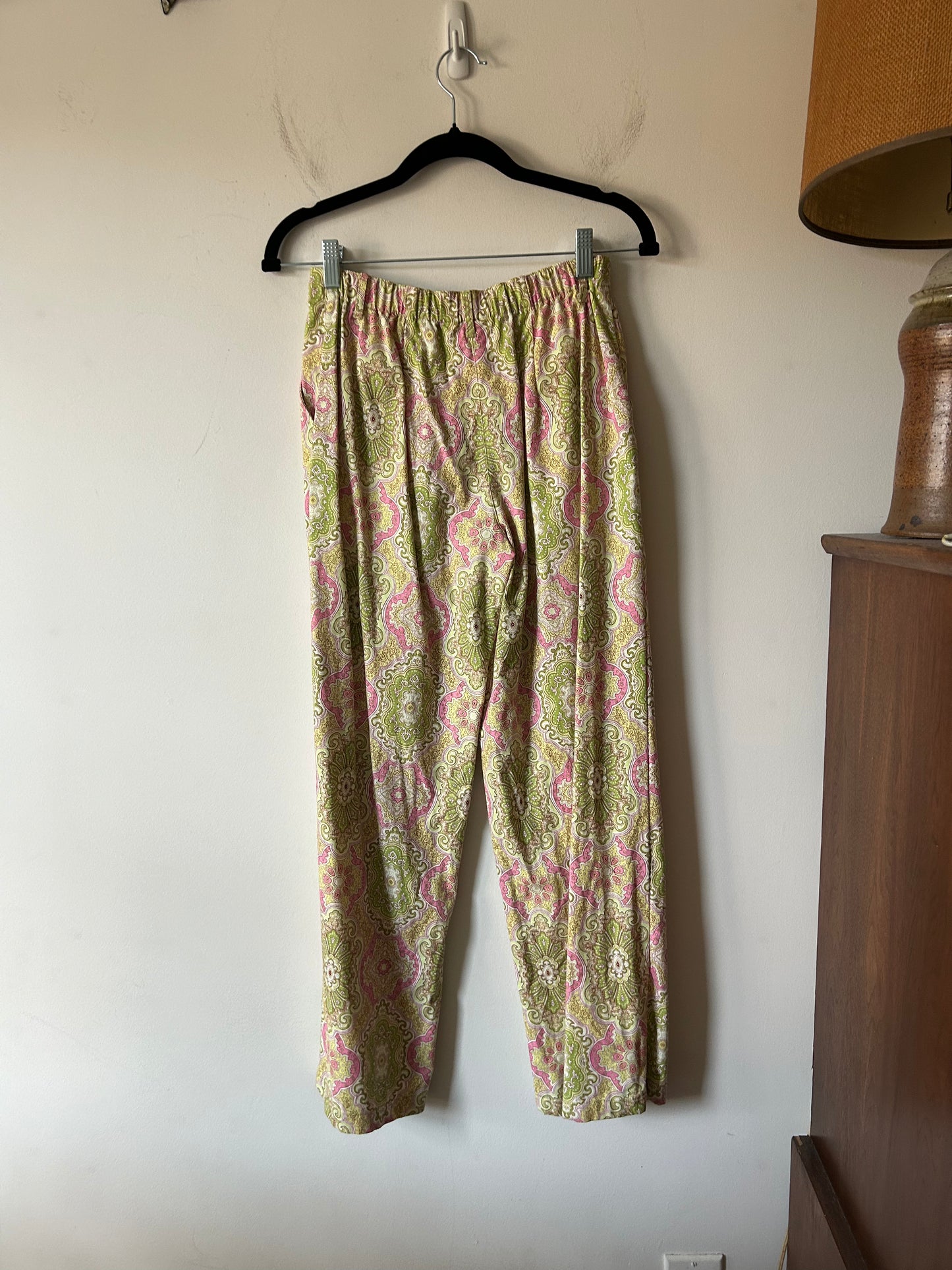 pink and lime green patterned pants