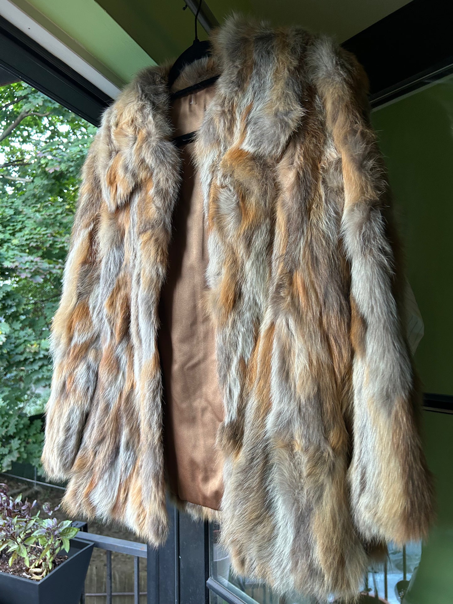 Multicolor fox fur coat