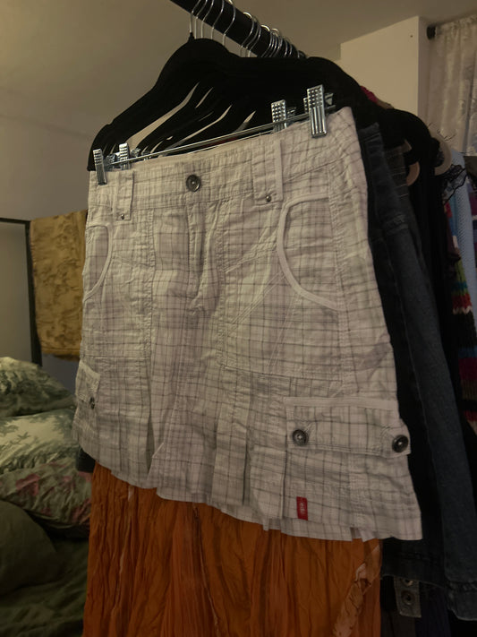 EDC white plaid pleated mini skirt