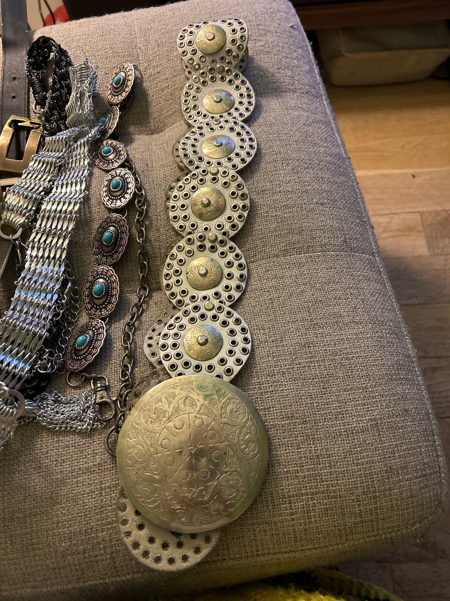White circle belt with silver studs
