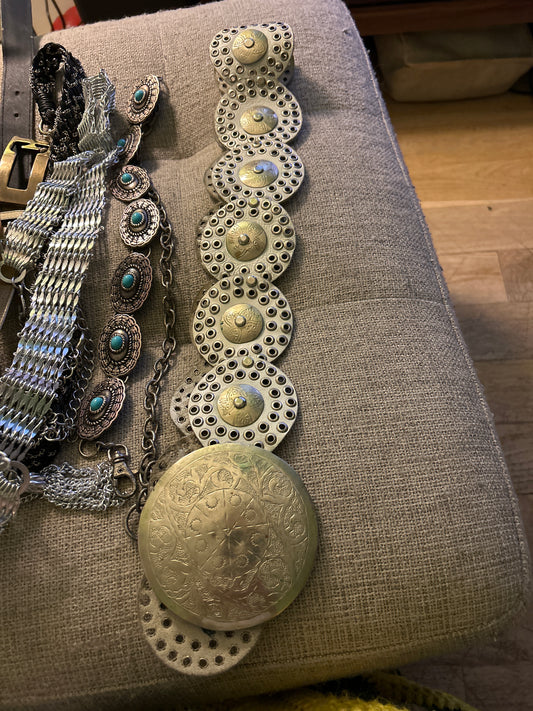 White circle belt with silver studs