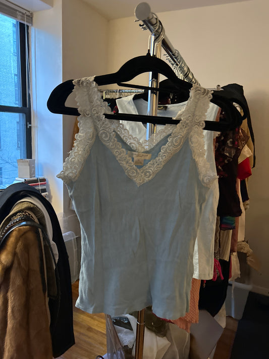 Baby blue lace tank top August silk