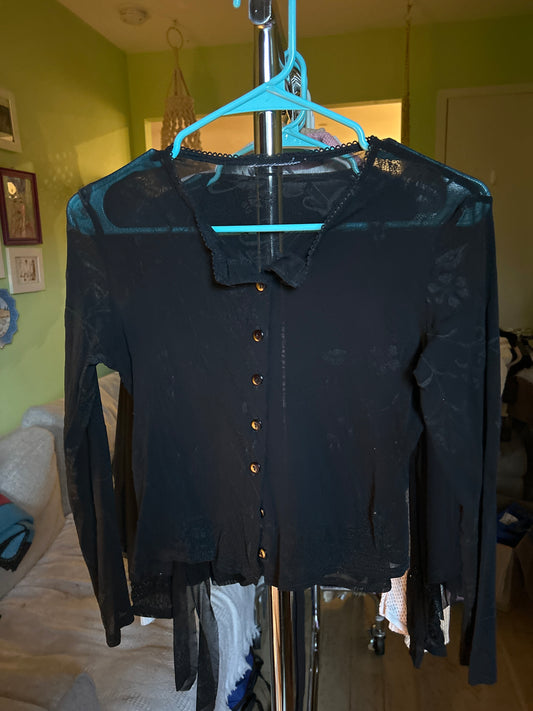 Black mesh button up