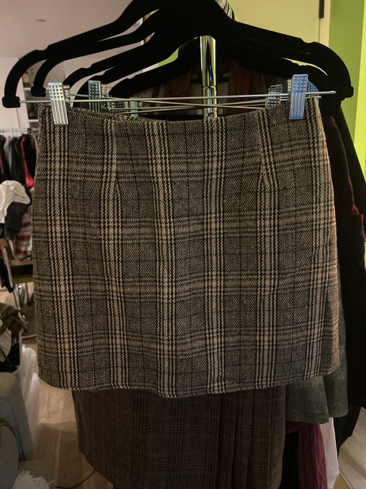 Brown and tan plaid miniskirt