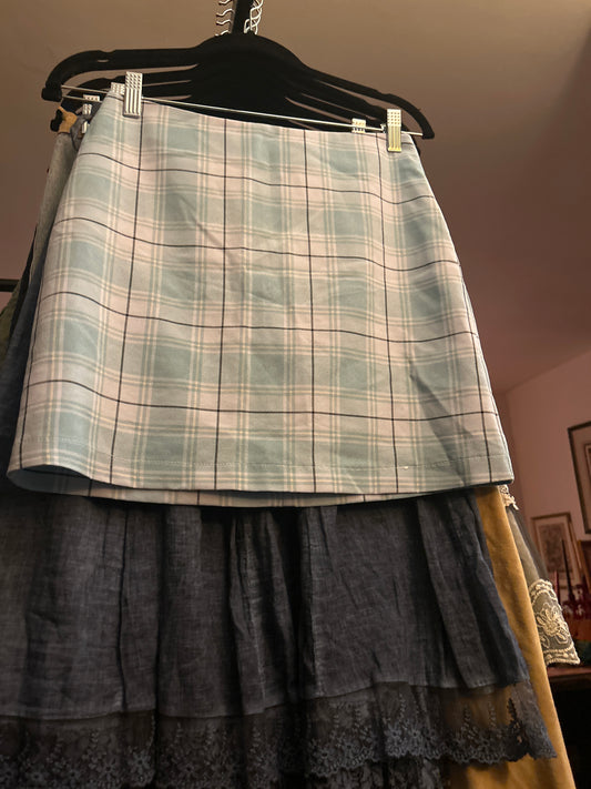 Blue plaid mini skirt
