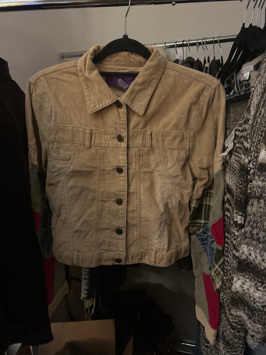 Patchwork sleeve tan corduroy jacket