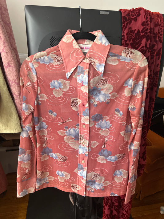 70s dragonfly / frog print shirt