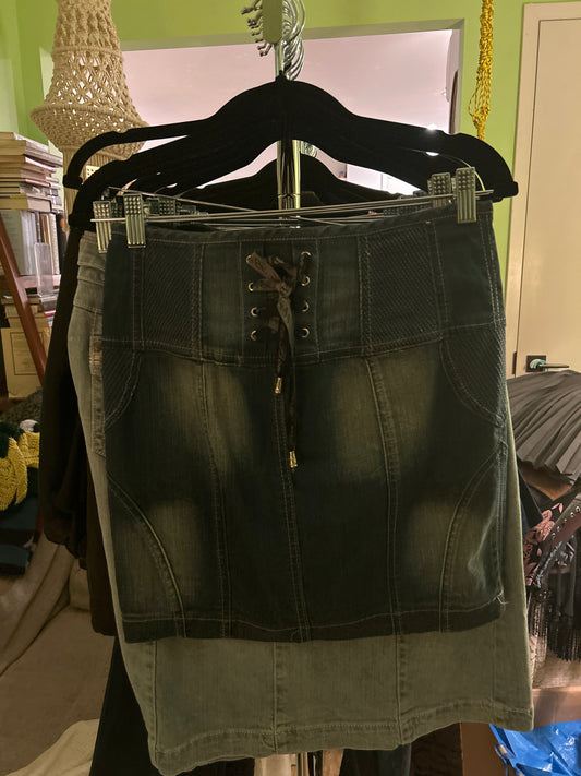 Denim lace up mini skirt