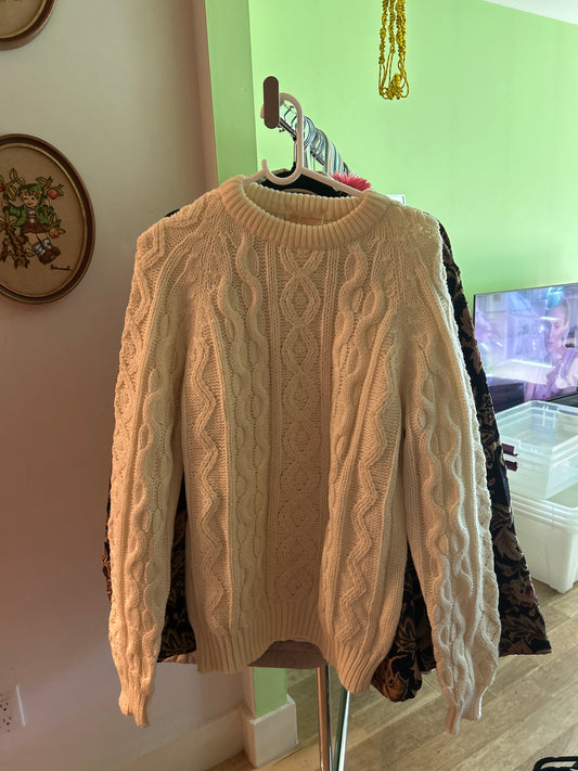 White cable knit sweater