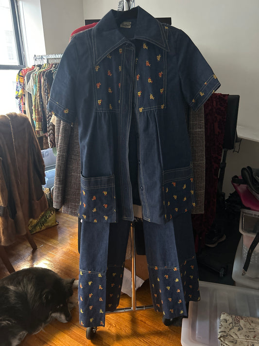 70s embroidered denim set