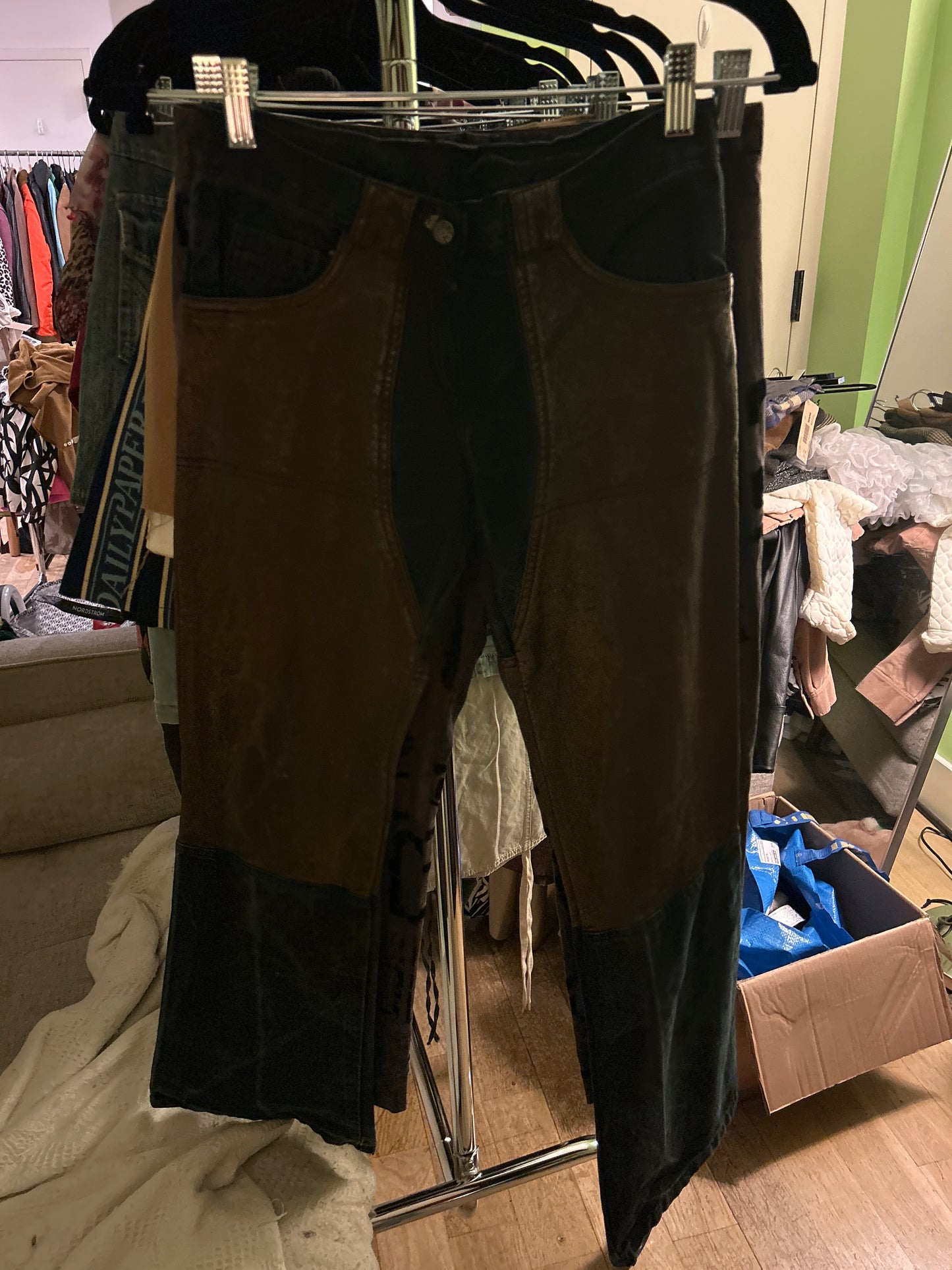 Denim/leather pant