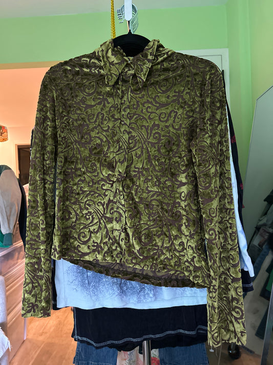 Green semi sheer button up