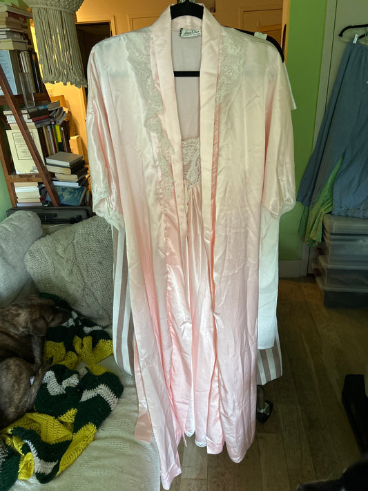 Christian Dior pink lace slip and robe