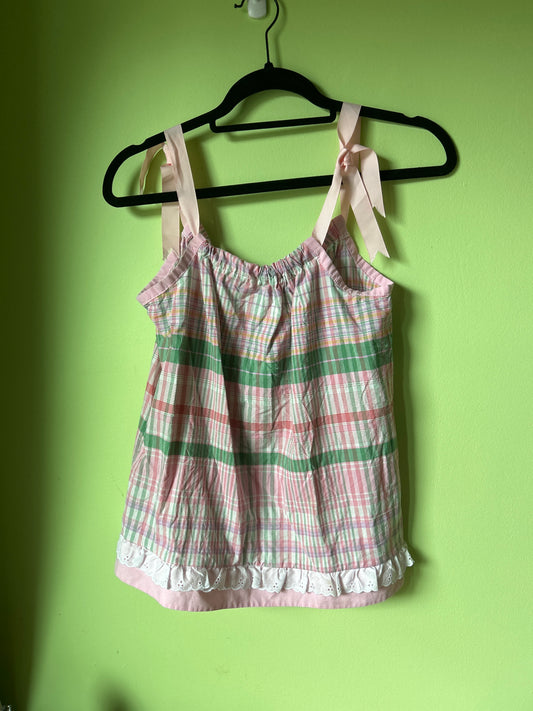 pastel plaid tank with ribbon straps