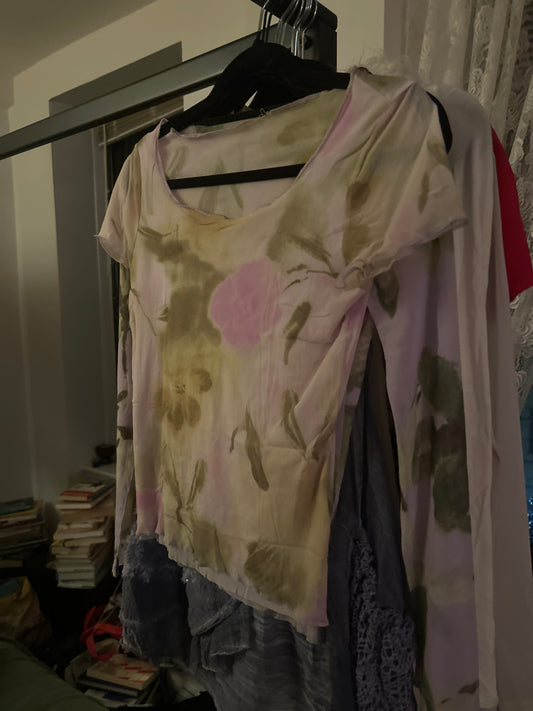 Pink and green floral short sleeve top
