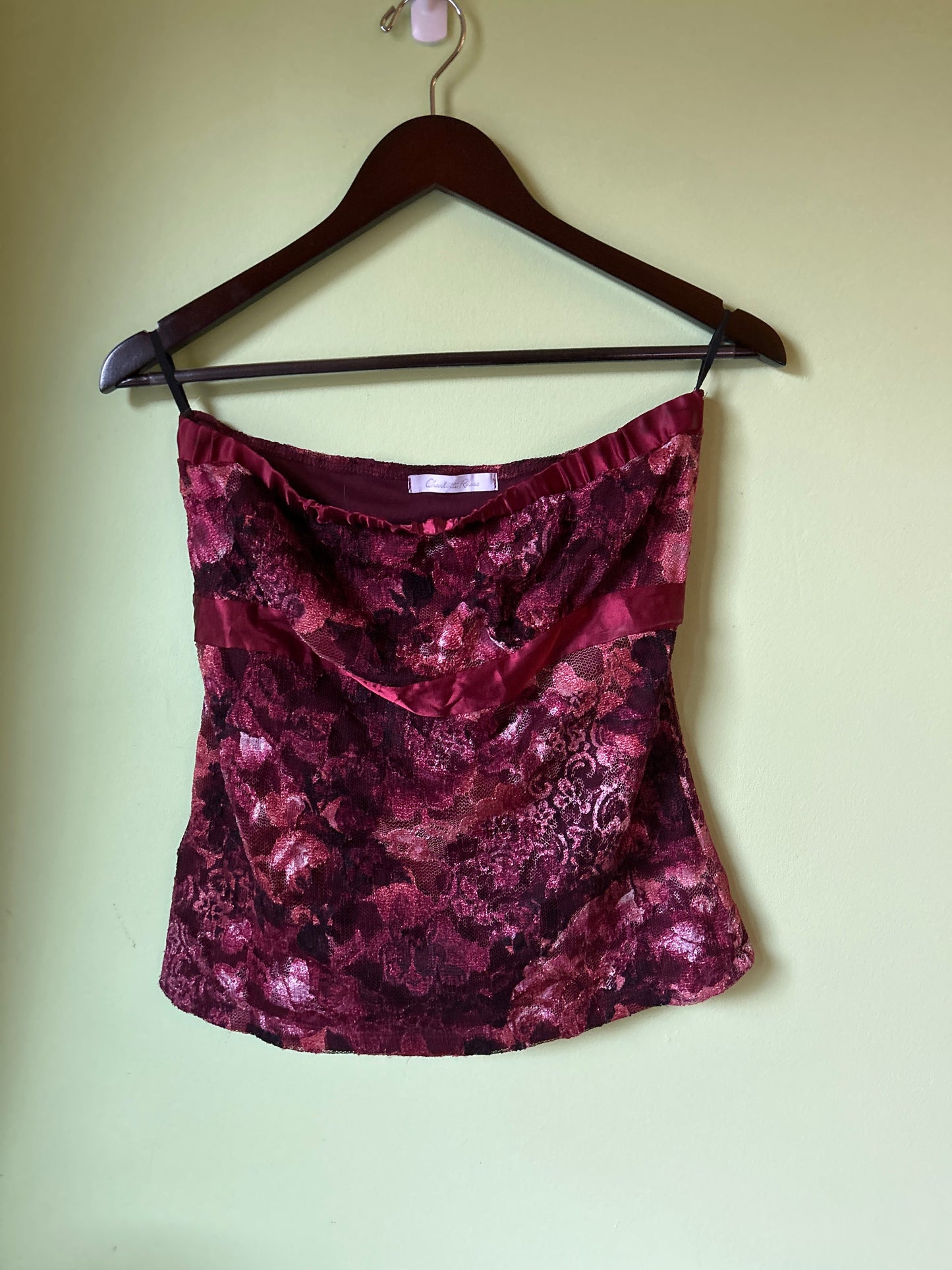 charlotte russe lacy rose print strapless top