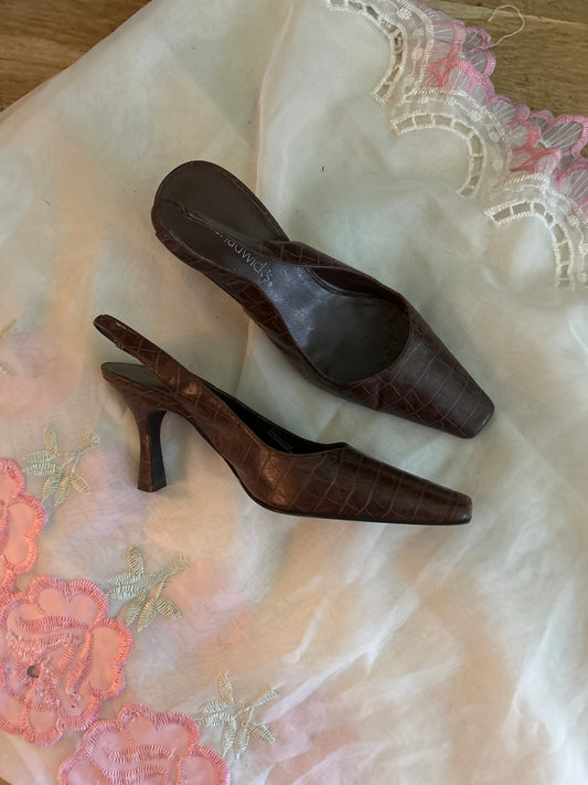 Brown crocodile slingbacks