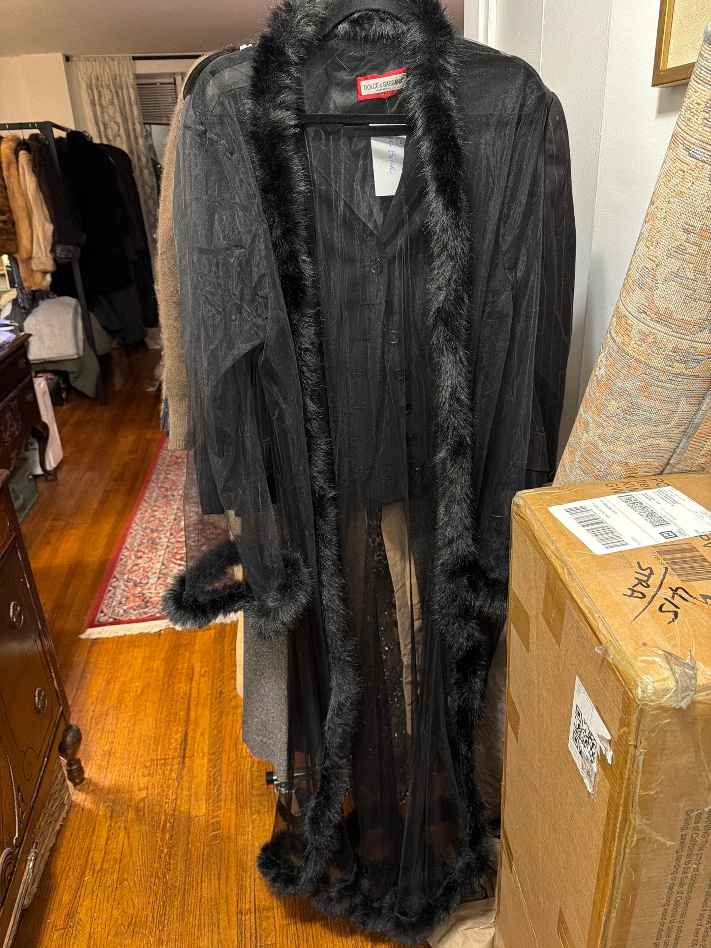 Sheer black fox fur robe JM 45