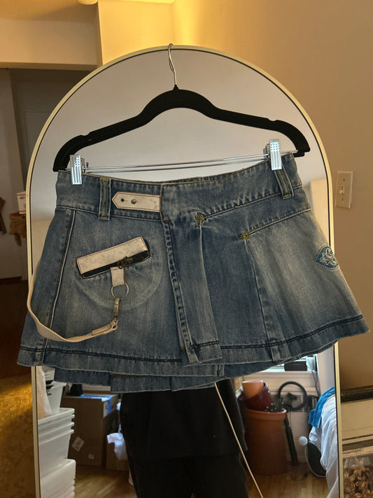 Yell! embroidered denim skirt