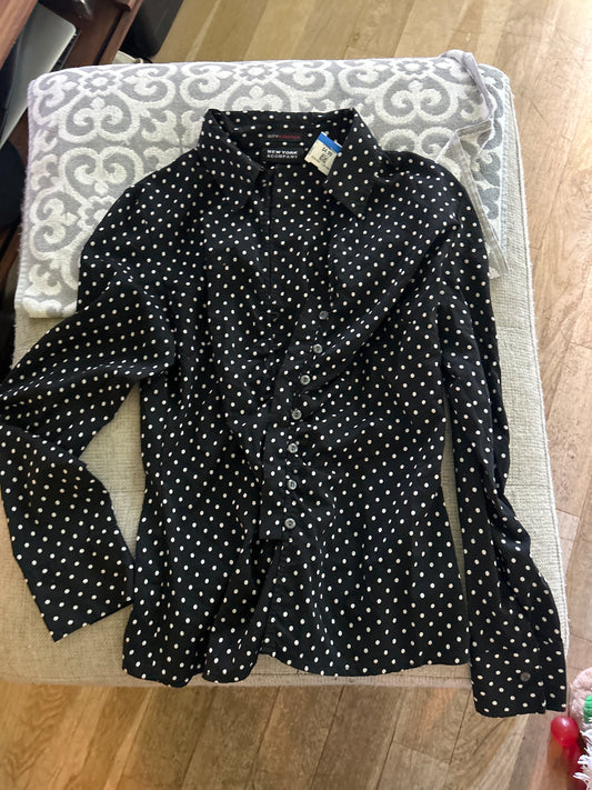 Black polkadot button up
