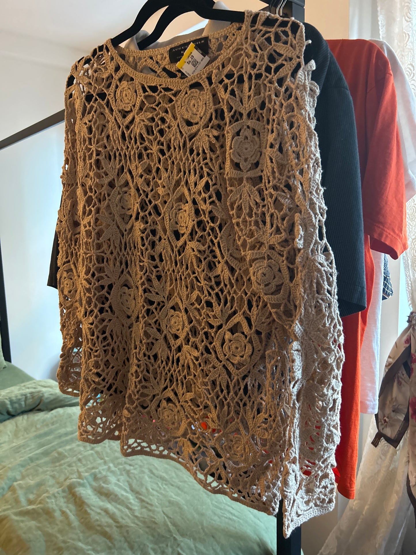 Tan long sleeve crochet top