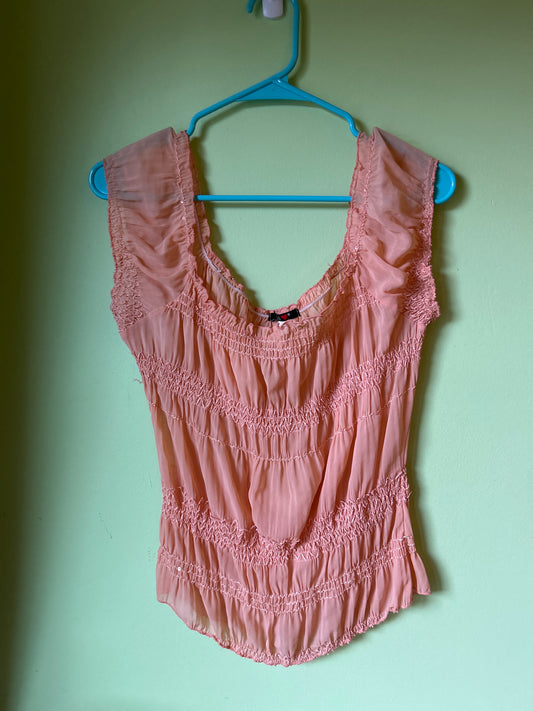 dreamsicle ruched sheer off shoulder top