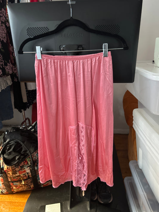 Pink slip skirt with lace