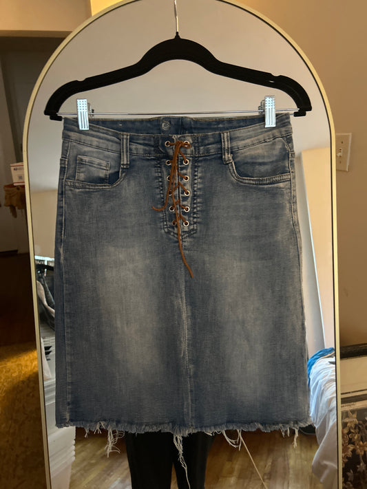 Denim lace up midi skirt