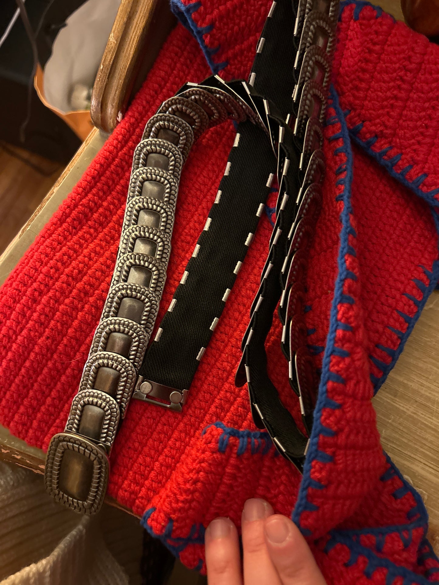Silver chain belt black elastic