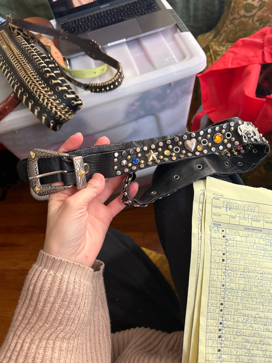 JM black jeweled belt 156
