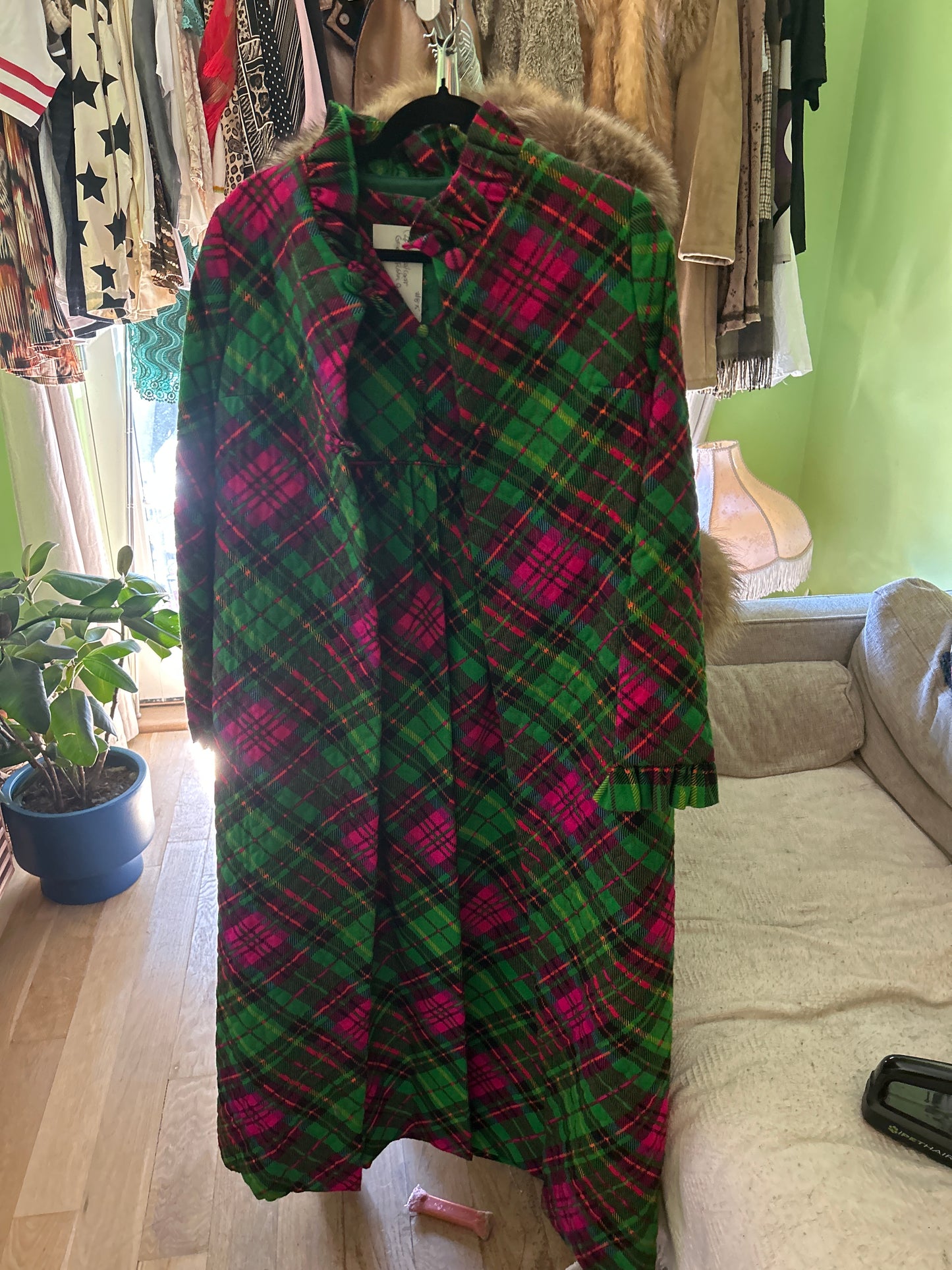 Fuschia and green dress and jacket set