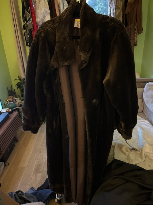 Dark brown fur coat full length reversible