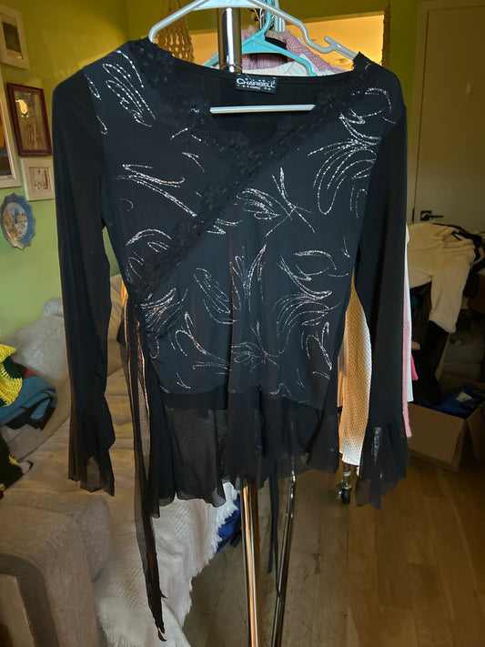 Long sleeve black glitter top with side tie