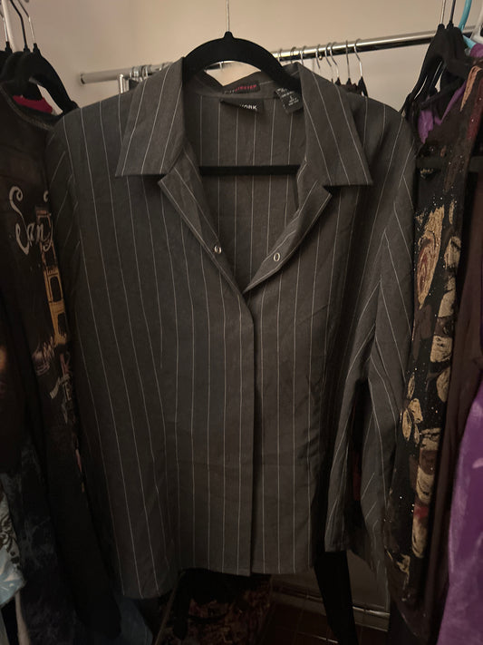 New York and Company gray pinstripe button up