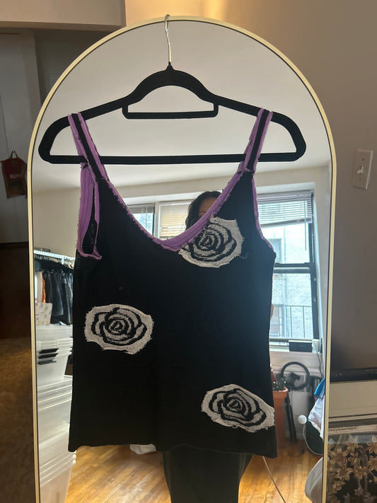 Black tank top with white roses
