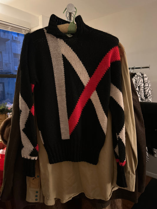 JM knit black red white sweater 202