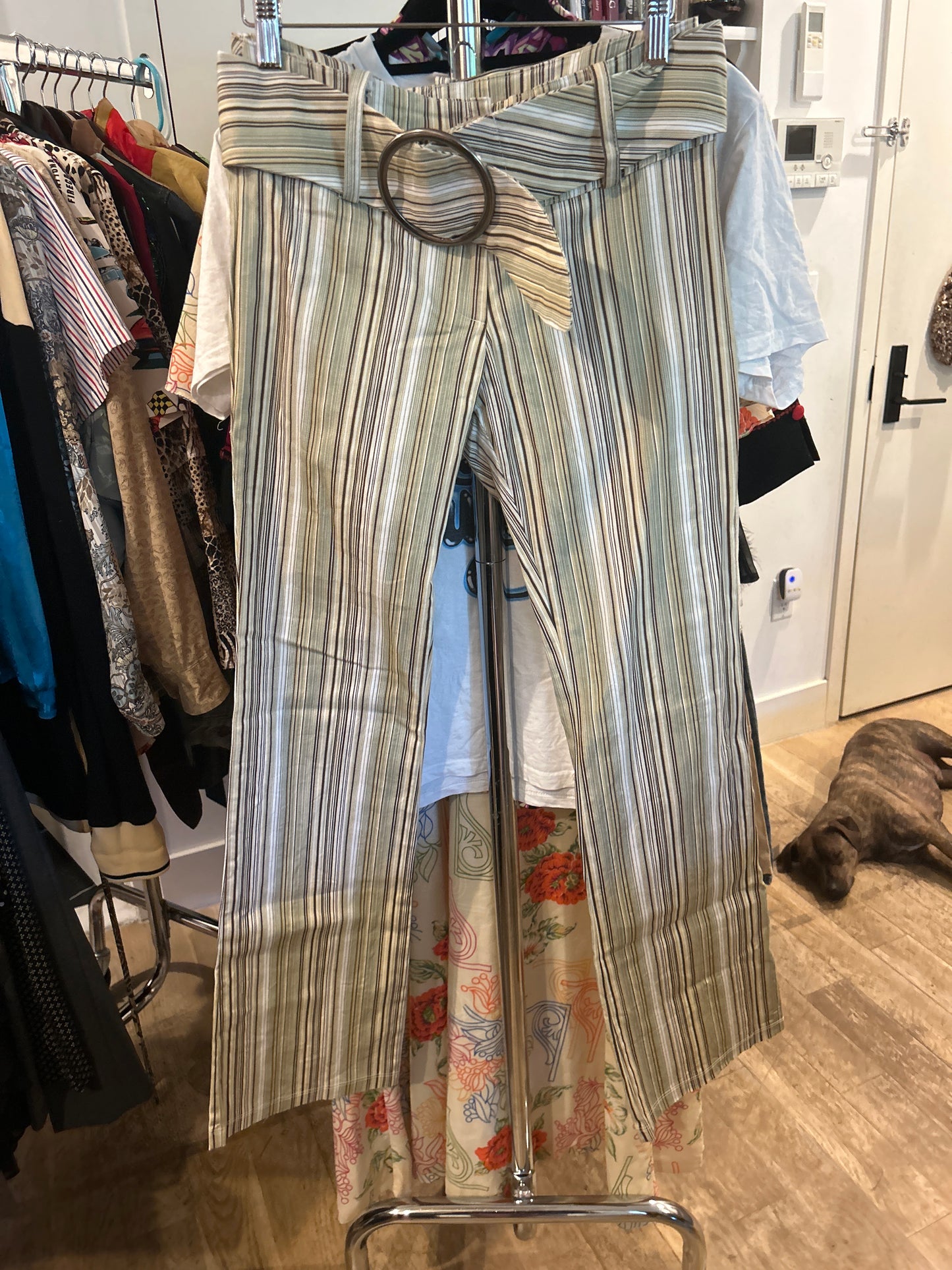 Striped low rise pants