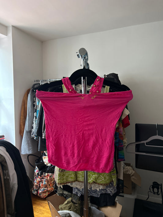 Apple bottoms hot pink tank top with beaded halter