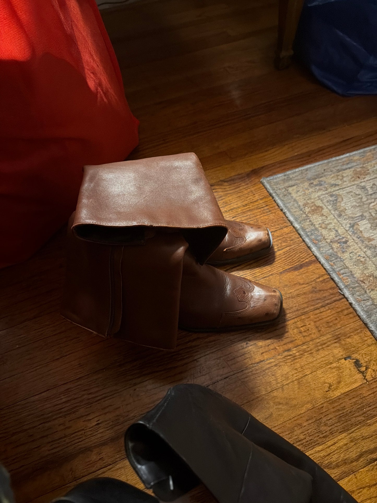 Brown leather boots