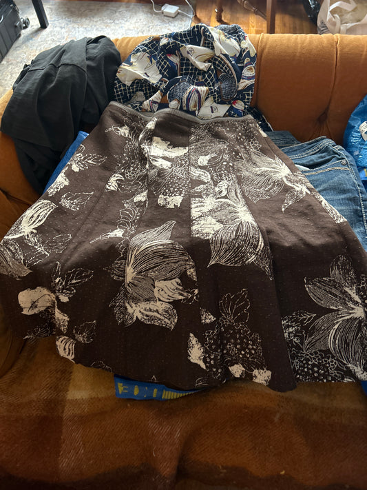 Brown floral linen blend skirt