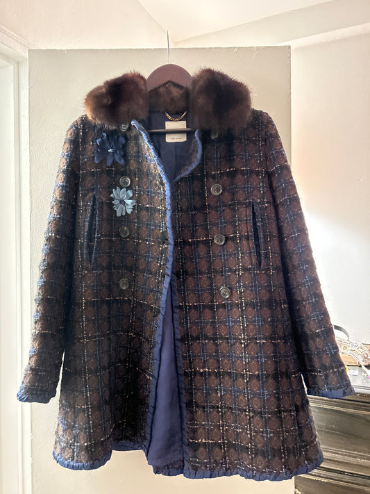 Y2K Moschino blue/brown tweed coat