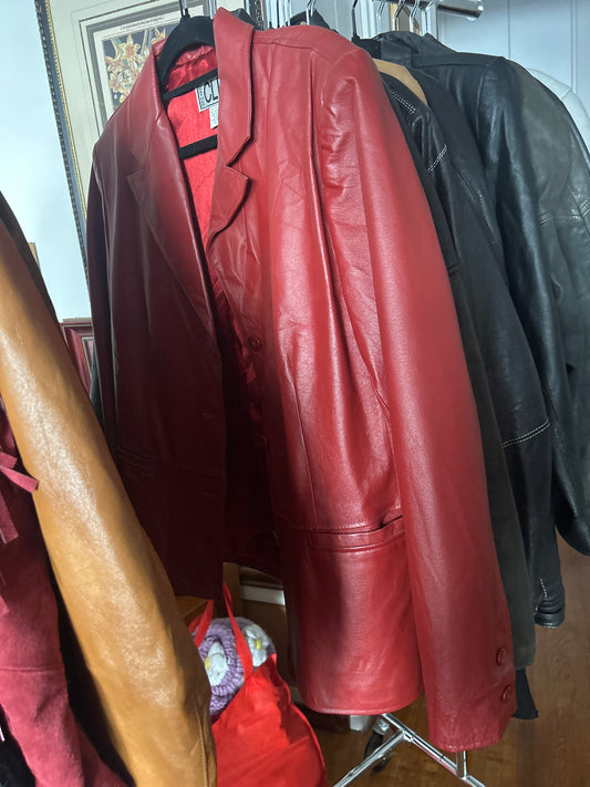 Clio red leather jacket