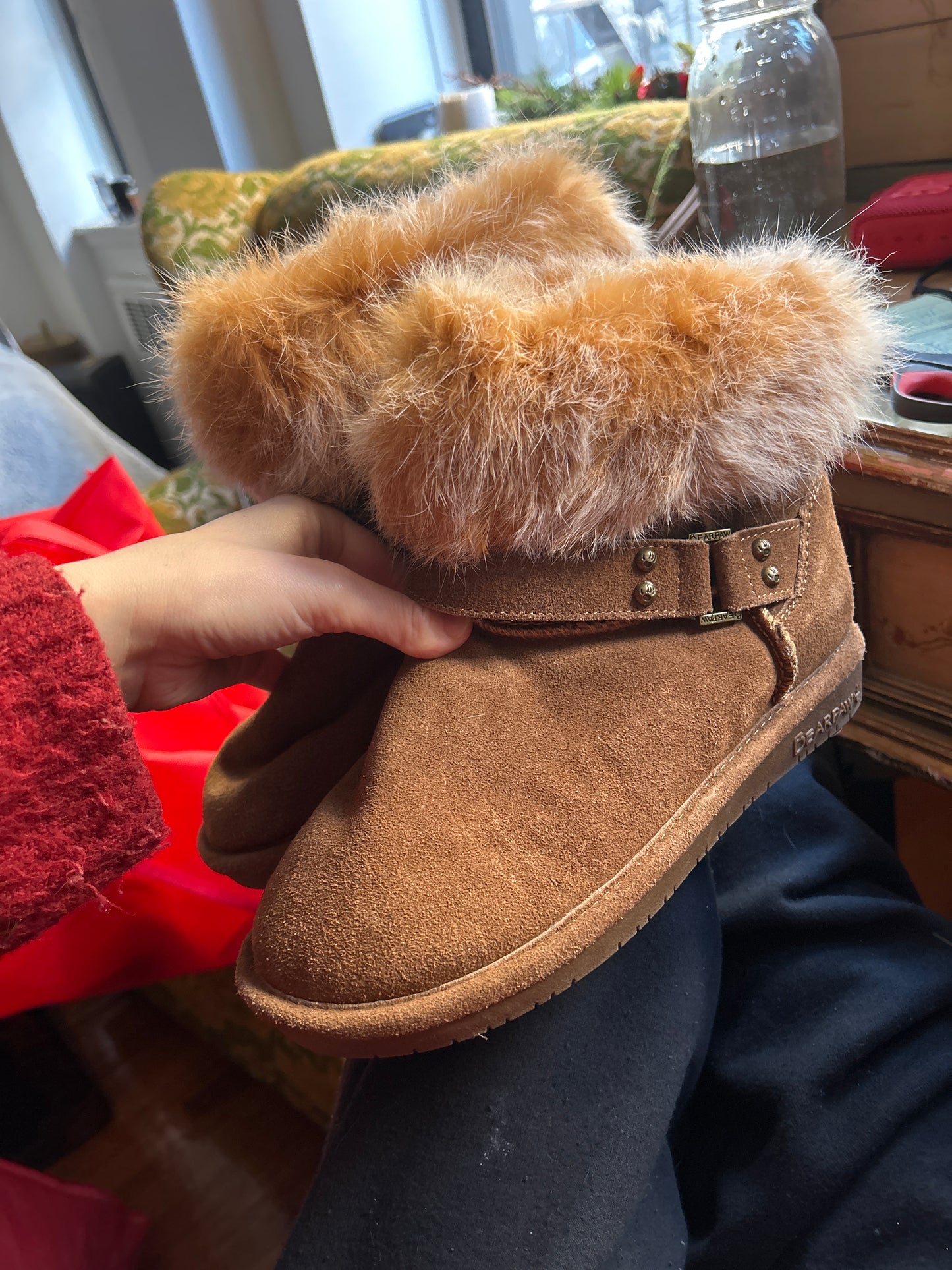 Street rat Bear paw orange fur suede boot sz 7