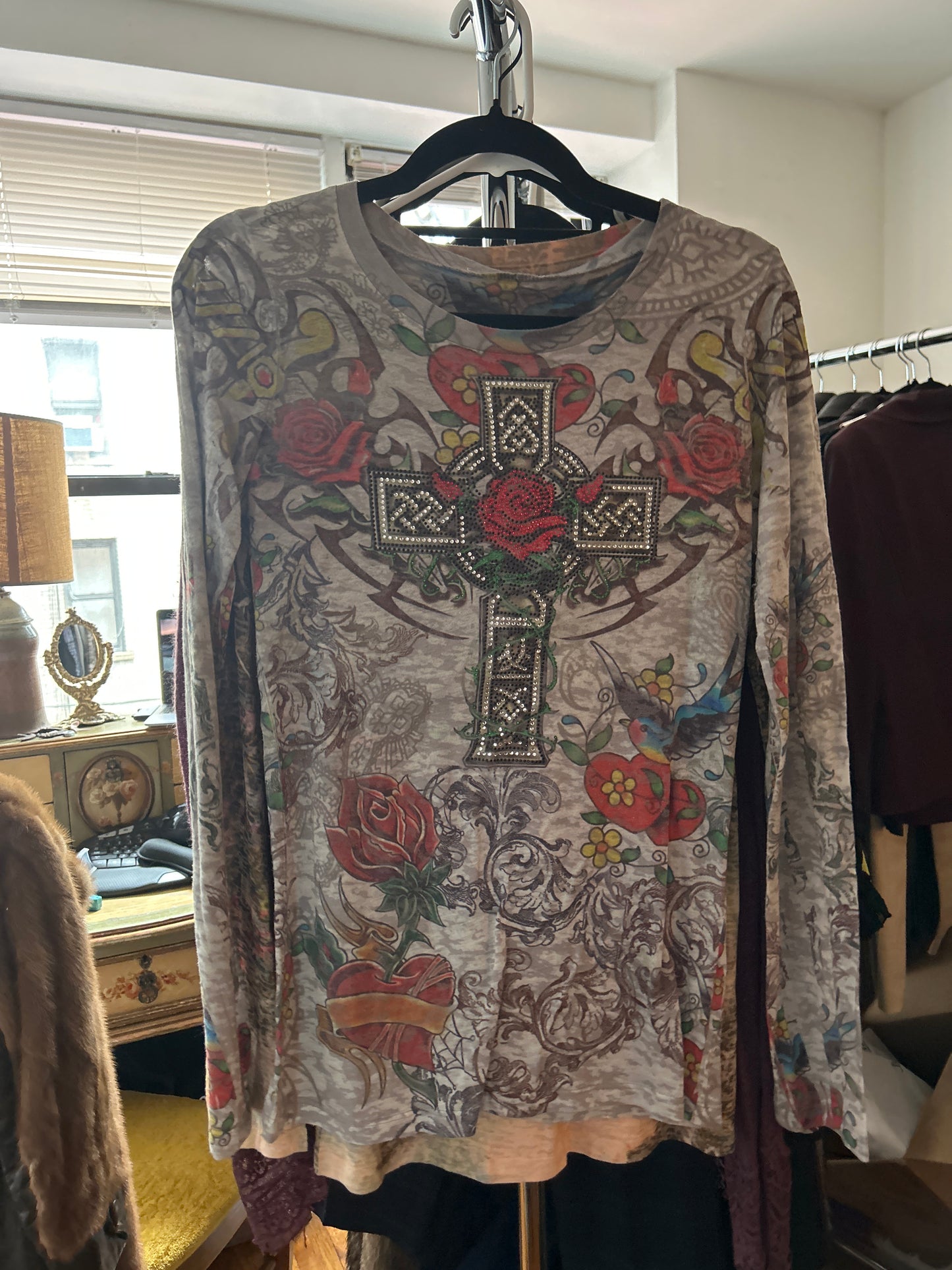 Embellished cross rose long sleeve