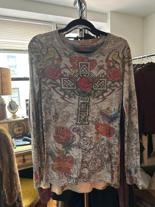 Embellished cross rose long sleeve