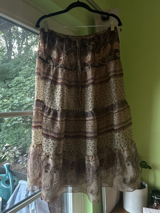 brown paisley peasant skirt