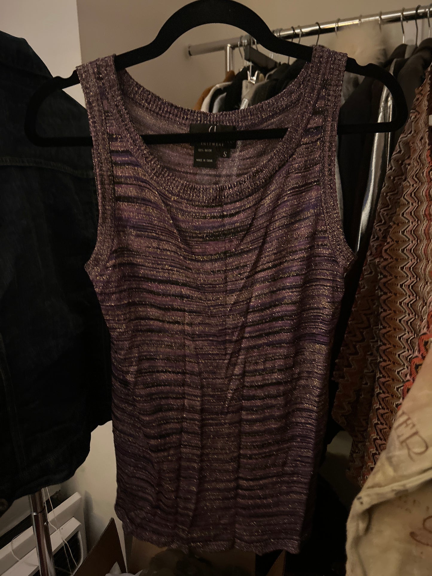 Purple striped knit tank top