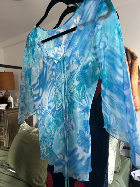 Sheer floral flutter sleeve top