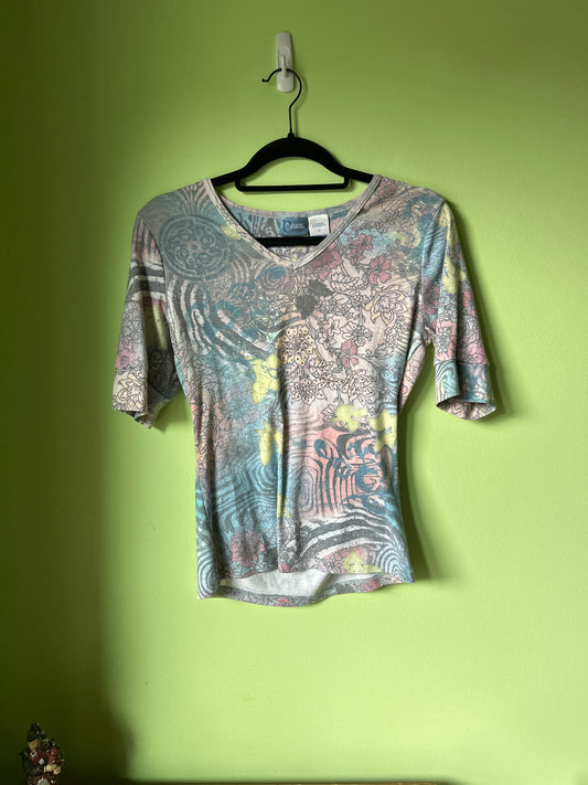 Classic elements floral bedazzled graphic top