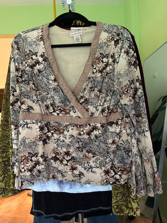 Brown floral long sleeve top